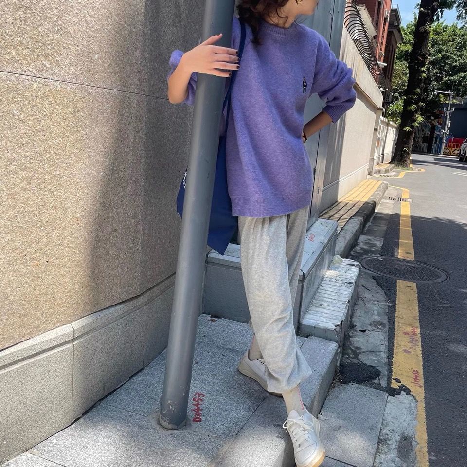 Áo Sweater Cổ Tròn Thêu Hình Gấu Hoạt Hình Phong Cách Hàn Quốc Cho Nữ