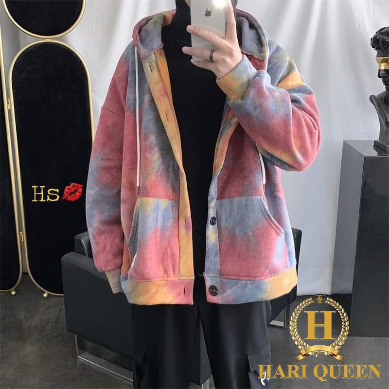 [HOT] Áo Hoodie Nam Nữ Thu Đông Giá Rẻ Cho Học Sinh Mặc Đi Học, Đi Chơi Siêu Đẹp - Áo hoodie loang cài cúc HSU0920