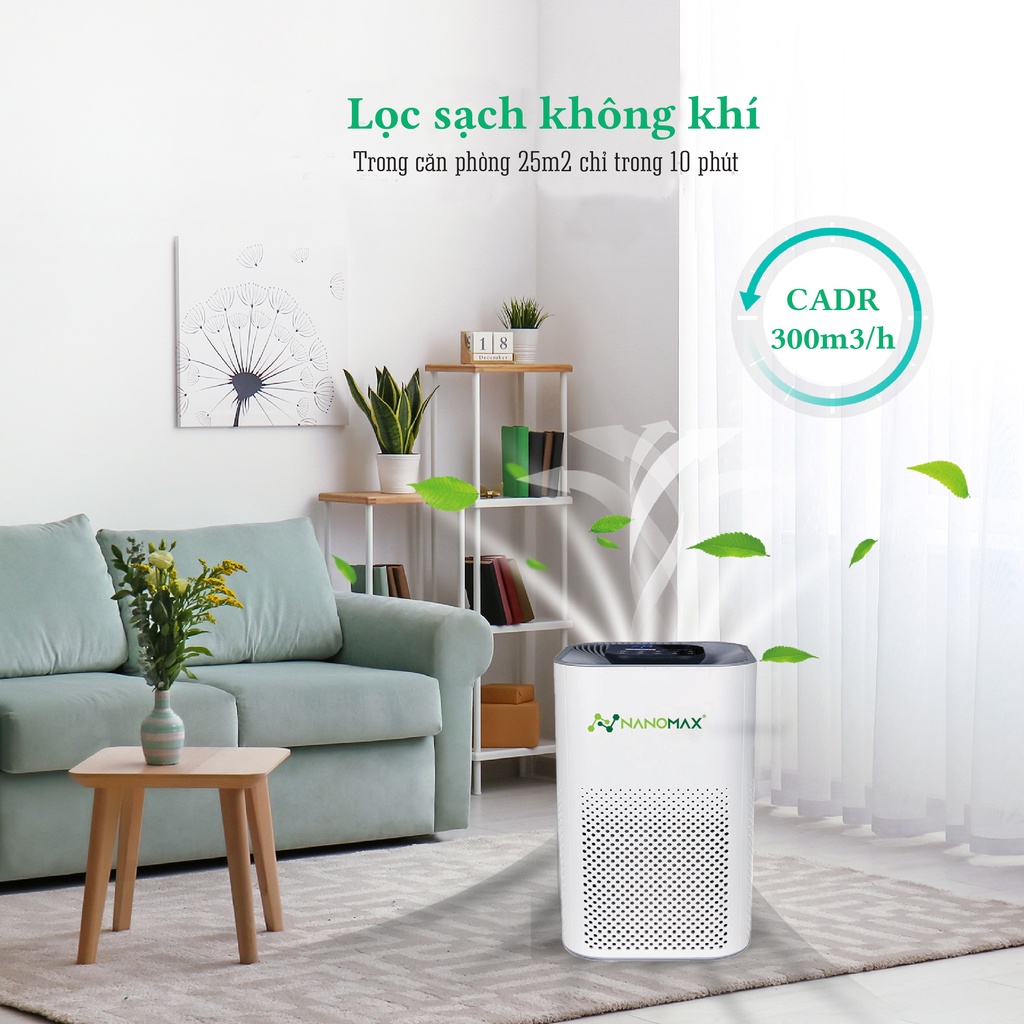 Máy Lọc Không Khí Nanomax Với Bộ Lọc Hepa 4 Lớp Lọc Bụi Mịn, Tia Uv Diệt Khuẩn, Kết Nối Thông Minh Với Điện Thoại