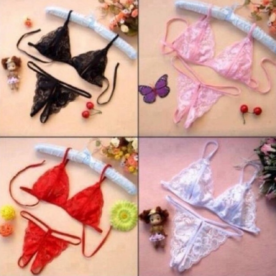 Bộ đồ lót 2 mảnh ren xuyên thấu lọt khe xẻ đáy Sexy
