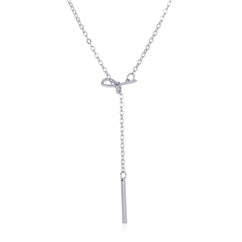 Vòng cổ kim loại dáng dài thiết kế mặt thắt nút hình nơ thanh lịch cho nữ