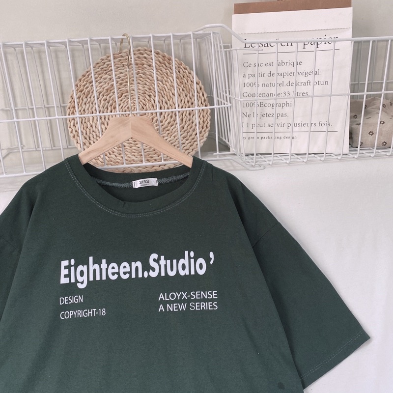 Áo phông 3158, áo thun tay lỡ form rộng studio1996 chất cotton khô in chữ studio