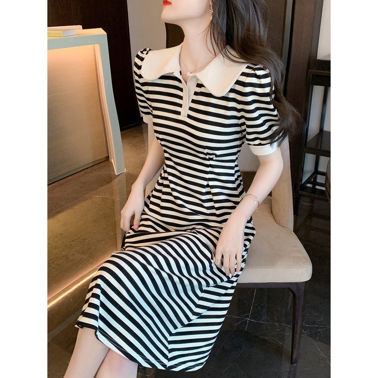 Đầm Thun polo Họa Tiết Kẻ Sọc Thời Trang Mùa Hè Hàng Mới Dành Cho Bạn Nữ Tuổi Trung Niên