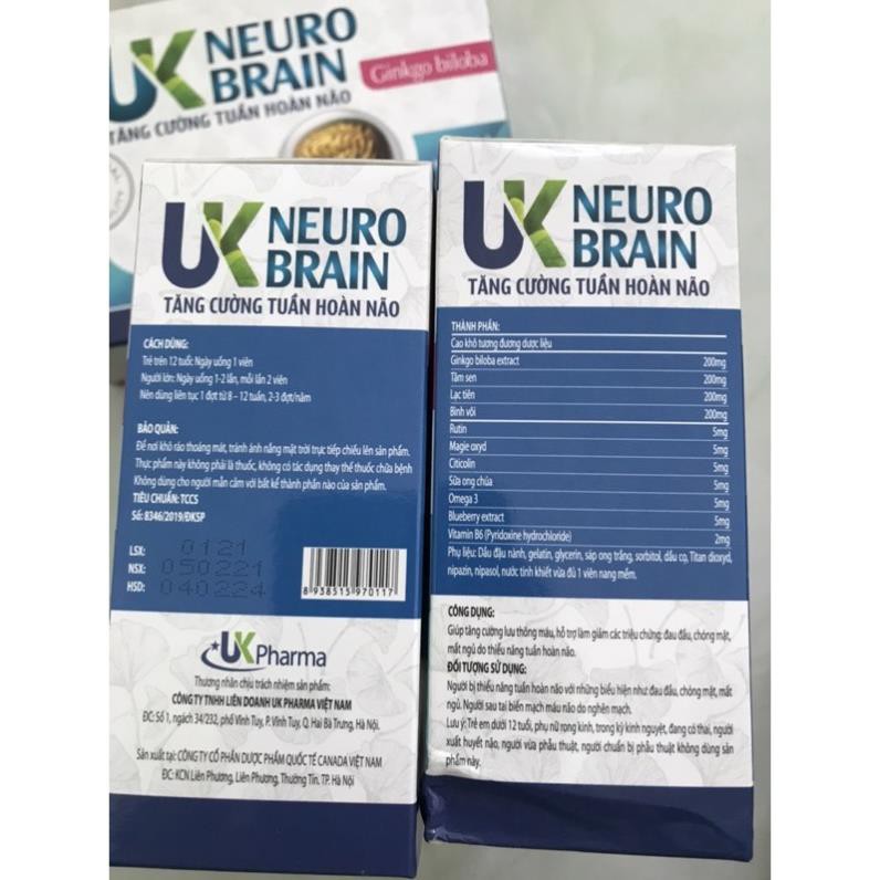 [CHÍNH HÃNG ] UK Neuro Brain- citicolin ginko biloba 200mg-Tăng Cường Tuần Hoàn Não - HỘP 100 VIÊN