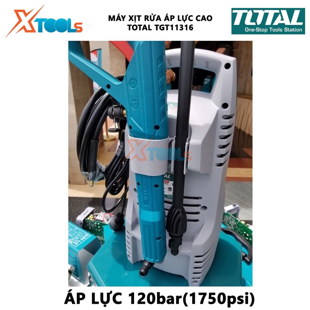 Máy xịt rửa TOTAL TGT11316 máy phun xịt áp lực cao Công suất 1400W, Điện áp định mức 220-240V~50/60Hz, 16800 vòng/phút