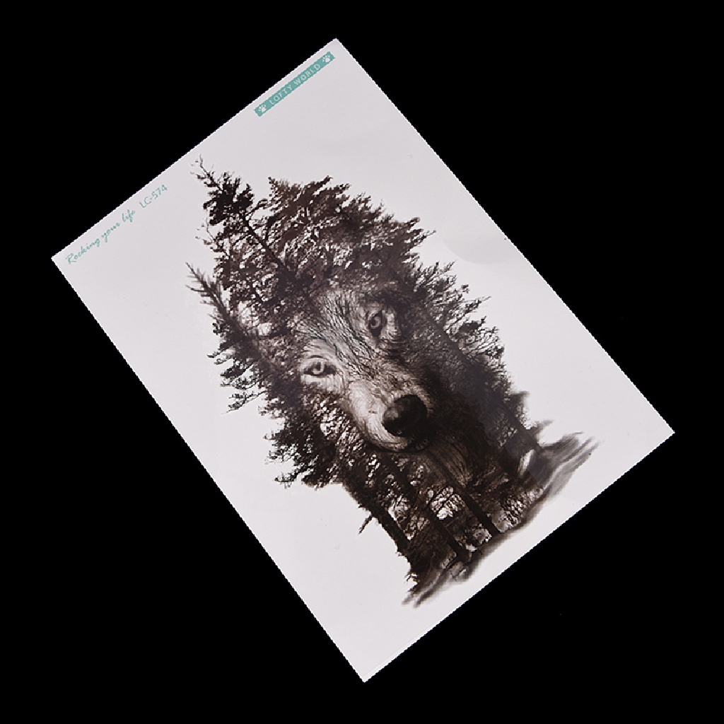 Hình Xăm Dán Tạm Thời Chống Nước Hình Sói Xám Rừng Lớn DIY