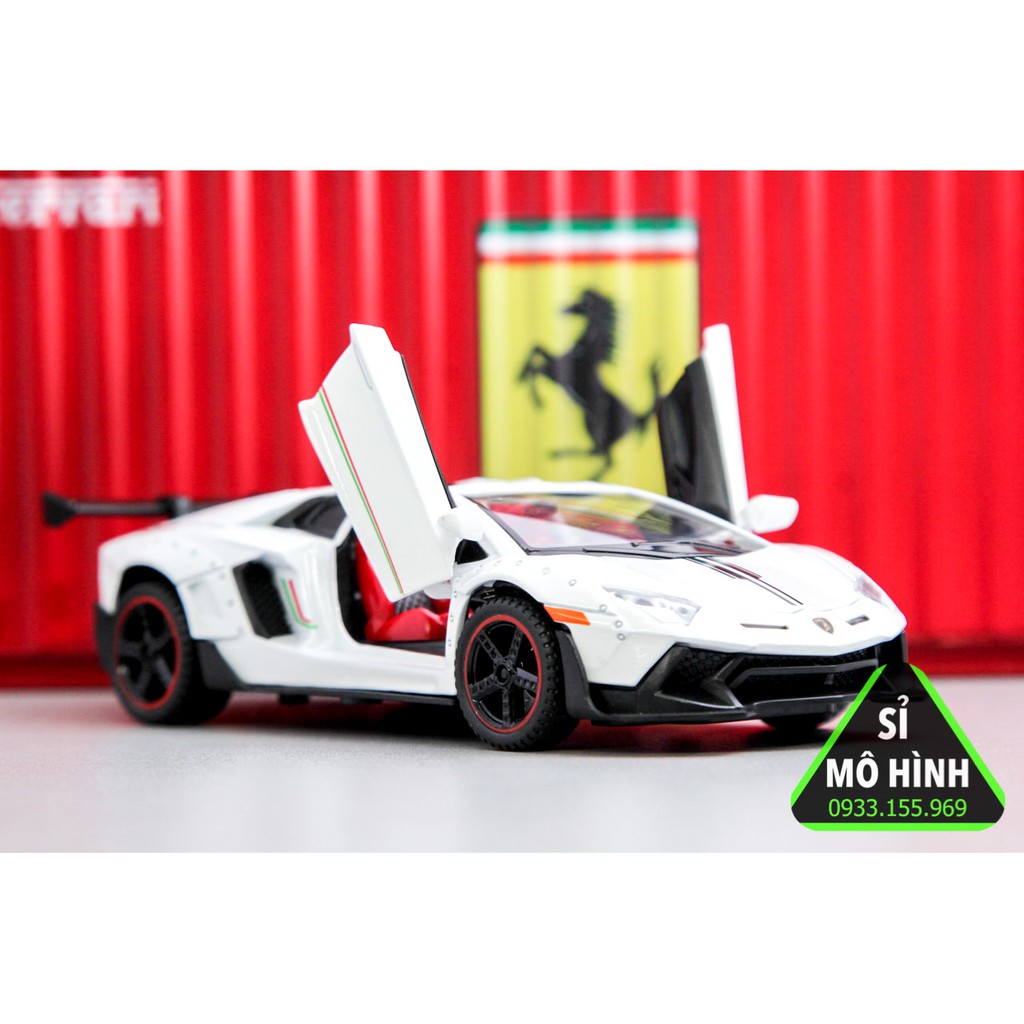 [ Sỉ Mô Hình ] Xe mô hình siêu xe Lambo Aventador SVJ mui trần 1:32 Trắng