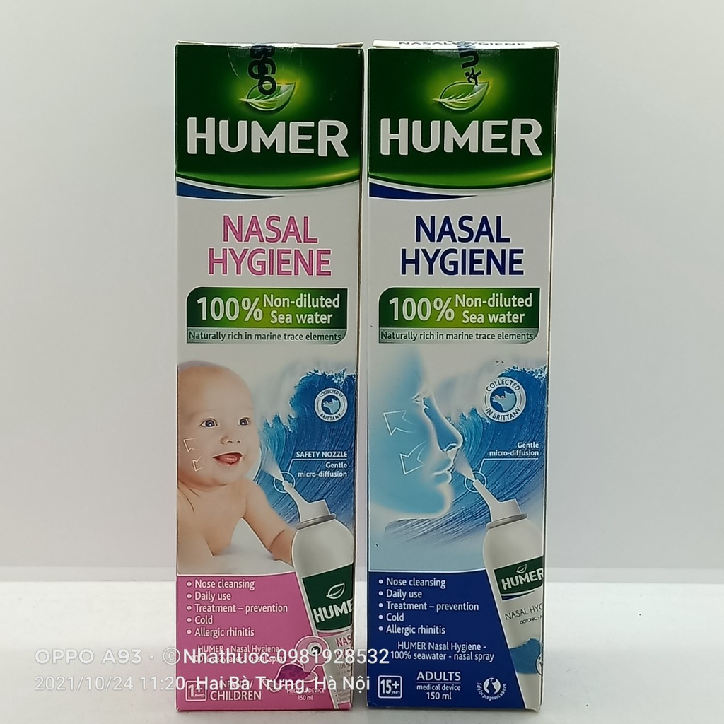 Xịt muối biển Humer cho trẻ em và người lớn lọ 150ml