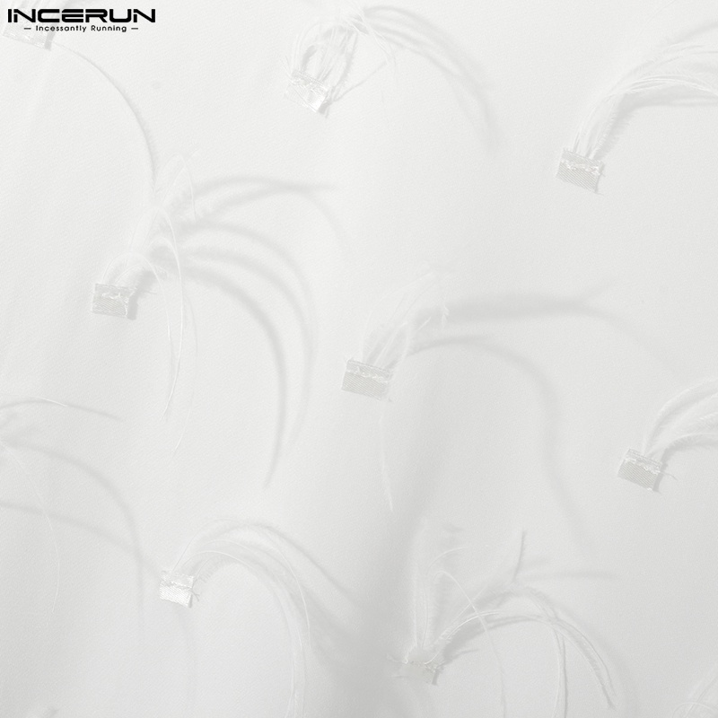 Áo INCERUN tay ngắn cổ tròn họa tiết lông vũ thời trang dành cho nam