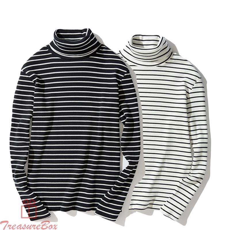 Áo Thun Tay Dài Cổ Lọ Sọc Ngang Thời Trang Cho Nam