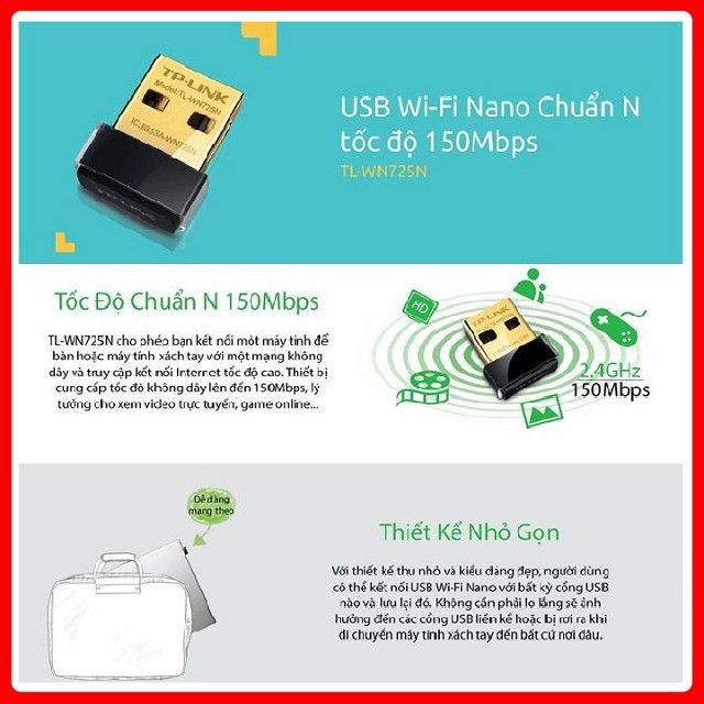 USB Thu Wifi TP-LINK TL-WN 725N -Bắt sóng tốt - BH Chính Hãng | BigBuy360 - bigbuy360.vn