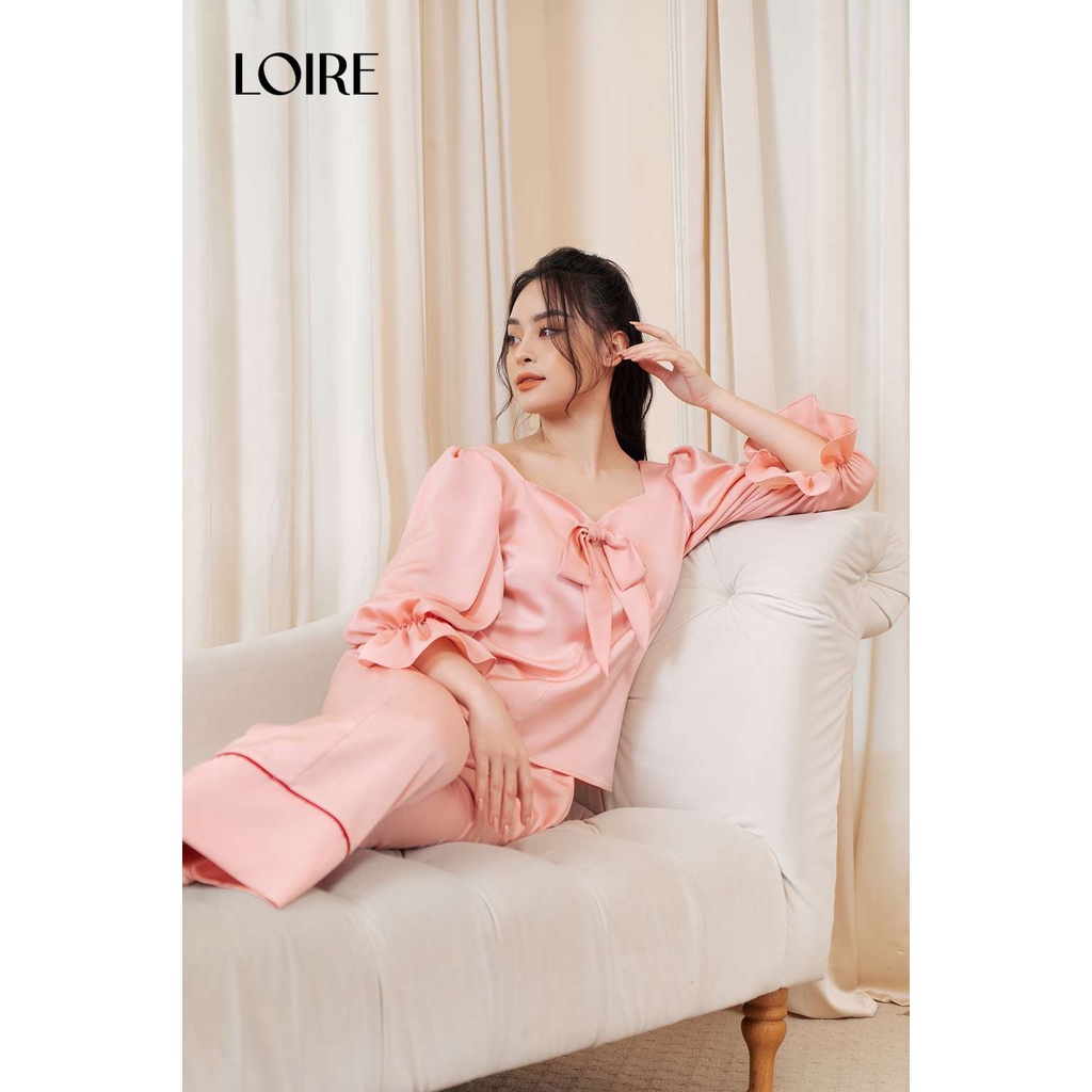 Bộ Đồ Ngủ Lụa Cổ Vuông Tay Bo Điệu Đà Lapi LPD08