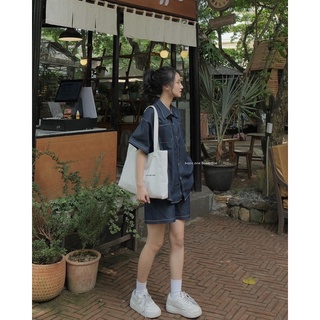 Set sơ mi oversize giả bò kèm quần ngố, set sơ mi form rộng kèm quần
