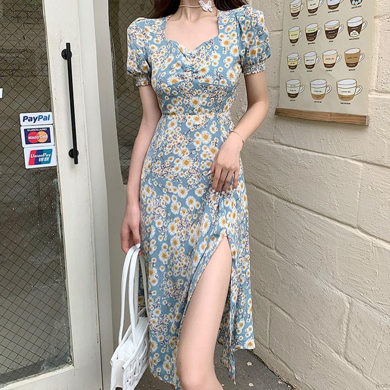 Đầm hoa tay phồng xinh xắn/ Đôi bông tai dành cho nữ