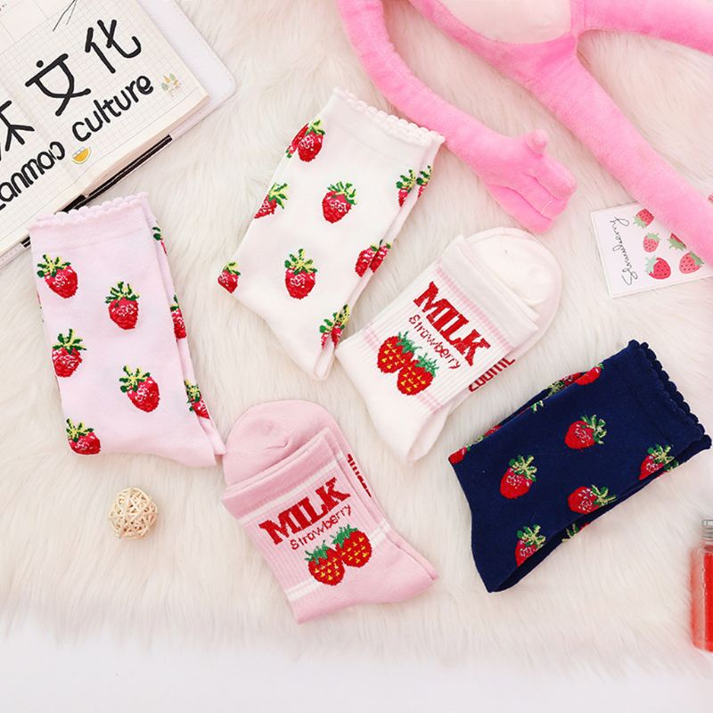 Xiangbao Vớ Màu Kẹo Ngọt Họa Tiết Sữa Dâu Dễ Thương Vui Nhộn Cho Nữ