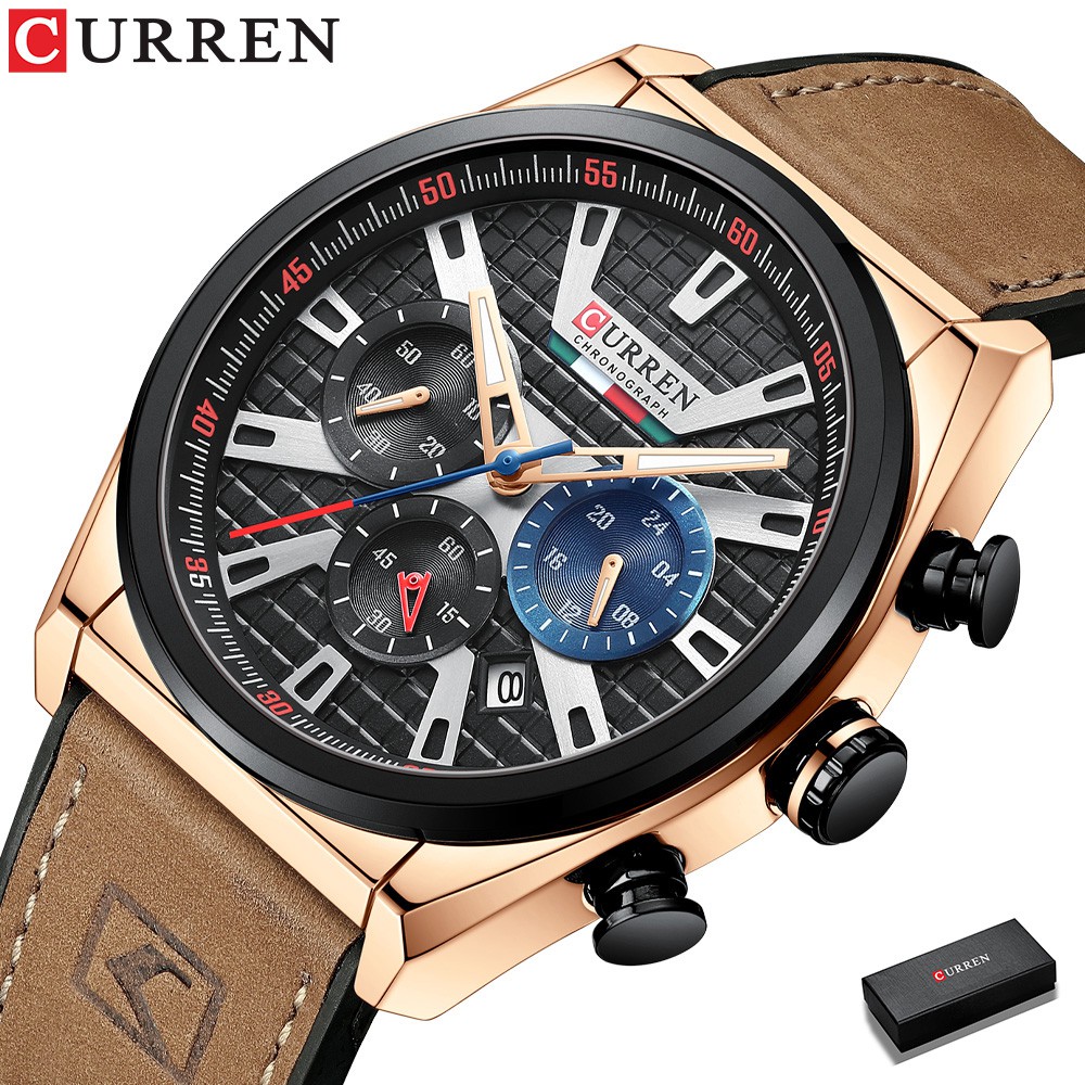 CURREN Fashion Date Quartz Men Watches Top Brand Luxury Leather Sport True three-eye timing Waterproof 8392B