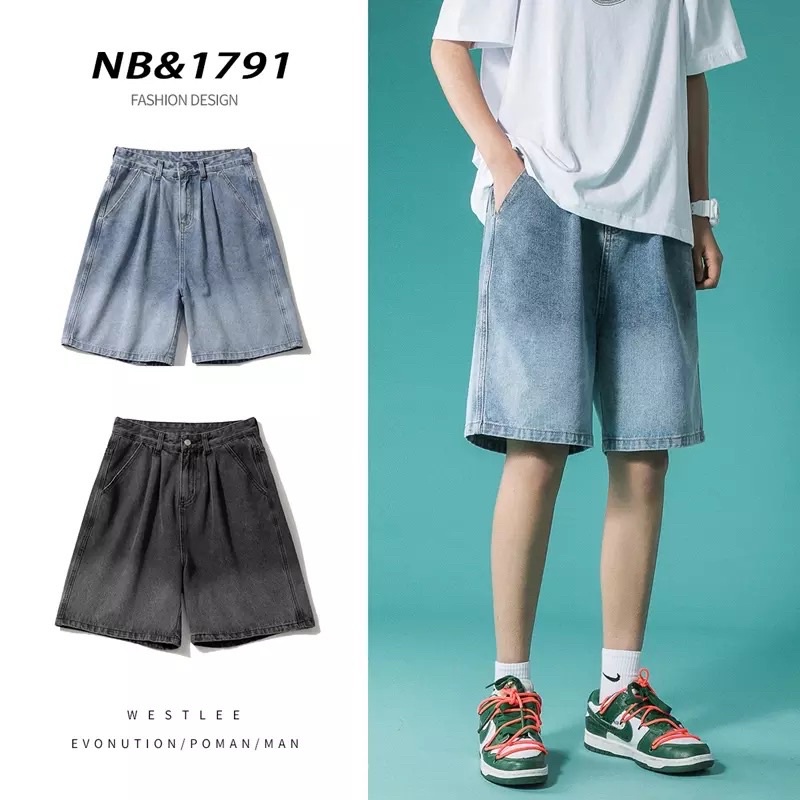 QUẦN SHORT JEANS LOANG MÀU ỐNG RỘNG NAM NỮ T-A-N Style hàn quốc-QSJ01-chất ngất màu xanh,xám ảnh thật