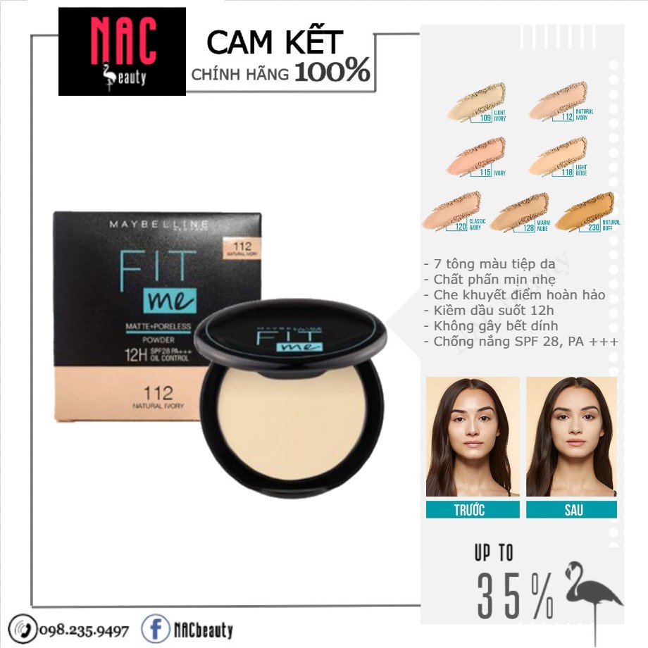 Phấn Phủ Kiềm Dầu Maybelline SPF28 PA +++ Fit Me Matte Poreless Compact Powder