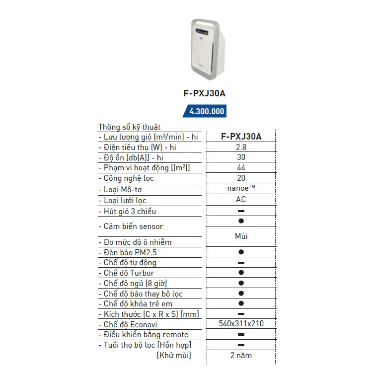 Máy lọc không khí và tạo ẩm F-PXJ30A - Panasonic