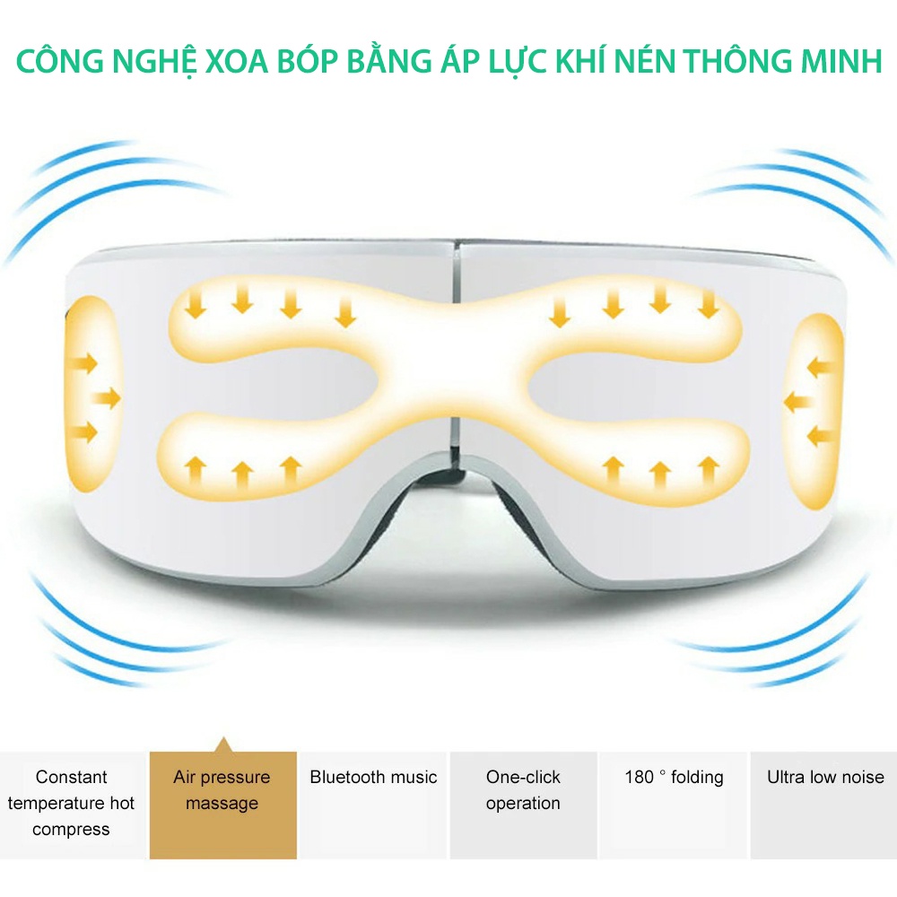 Máy Massage Mắt 8S Cao Cấp, 5 Chế Độ Massage, Chườm Mắt, Massage Bằng Túi Khí 9D, Rung Đa Tần Kèm Nhạc Bluetooth