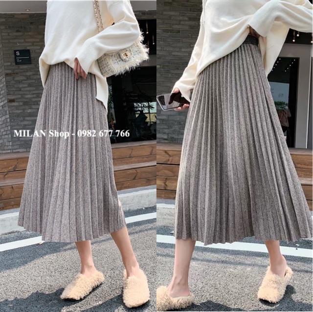 Chân váy dạ dài xếp li kèm đai kim sa & trơn | BigBuy360 - bigbuy360.vn