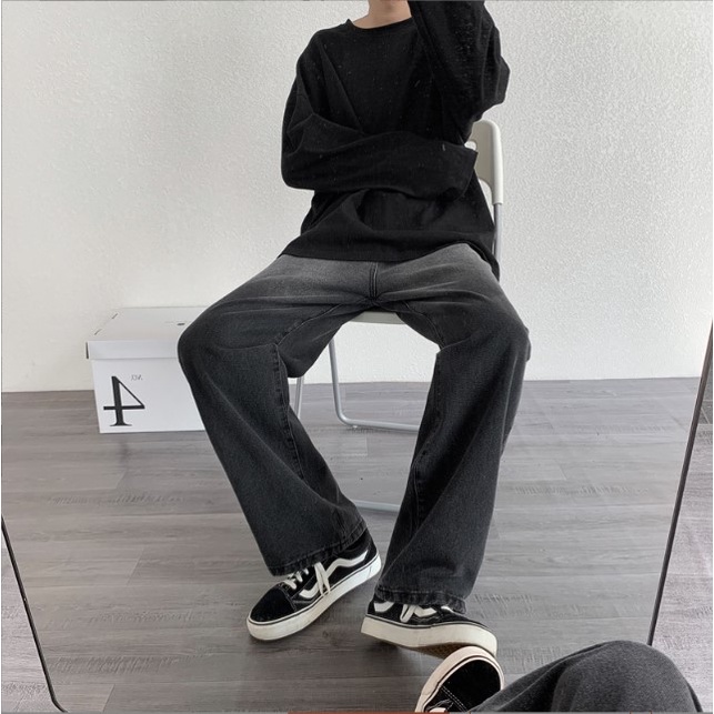 Quần jean ống rộng nam nữ unisex màu đen wash xám đẹp mới hà nội hcm 181 Pon.mens