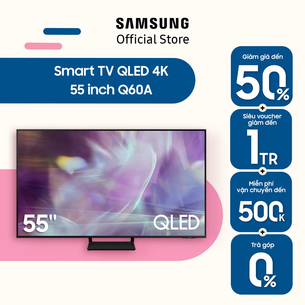 [Mã ELBAU7 giảm 7% đơn 5TR] Smart Tivi Samsung 55 Inch QLED 4K QA55Q60AAKXXV - Model 2021 - Miễn phí lắp đặt