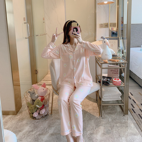 Bộ đồ ngủ pijama dài tay in hoa thời trang Hàn Quốc xinh xắn cho nữ | BigBuy360 - bigbuy360.vn