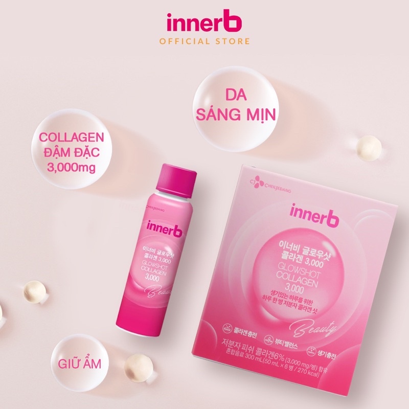 Combo 4 hộp nước uống Collagen Vitamin C sáng da InnerB Glowshot 50ml X 6 chai
