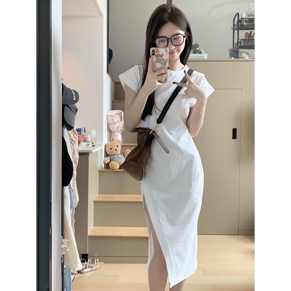 Đầm Dài Tay Cánh Dơi Xẻ Đùi Cao Vải Thun Siêu Xinh