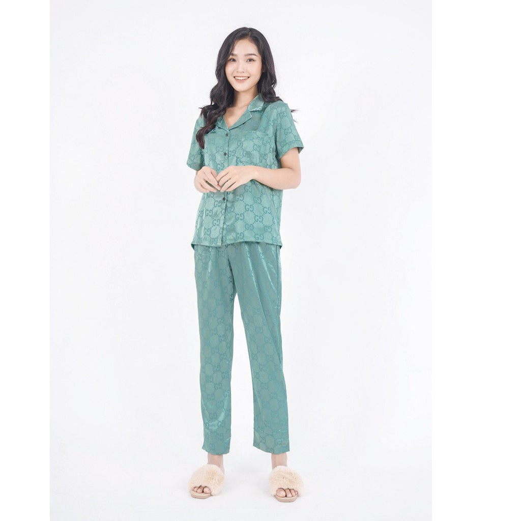 Bộ Đồ Ngủ, Đồ Bộ Pijama Lụa Gấm Tay Ngắn, Quần Dài Họa Tiết Đơn Giản, Chất Vải Cao Cấp - 𝑴𝑰𝑵𝑺𝑯𝑶𝑷 | BigBuy360 - bigbuy360.vn
