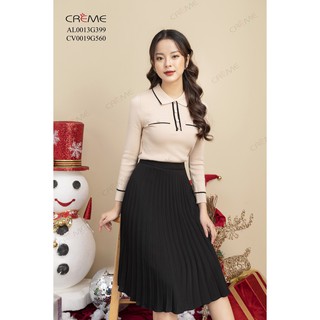Chân váy công sở nữ,Chân váy chữ A xếp ly lụa cao cấp CV0019 | Creme