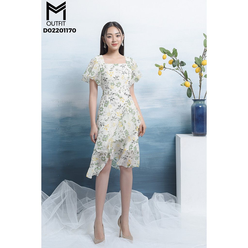 Chuyên sỉ thời trang thiết kế Đầm họa tiết xòe cổ vuông MMoutfit D02201170