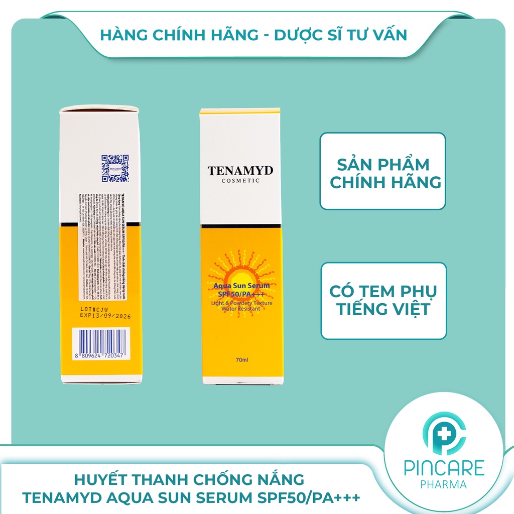 Huyết thanh chống nắng TENAMYD Aqua Sun Serum SPF50/PA+++ 70ml (trắng da) - Hàng chính hãng - Nhà thuốc PinCare