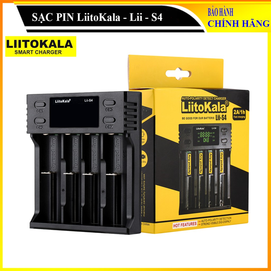 Bộ Sạc pin thông minh đa năng LiitoKaLa Lii-S4 màn hình hiển thị LCD, sạc pin AA, AAA, 18650, 26650, 21700…