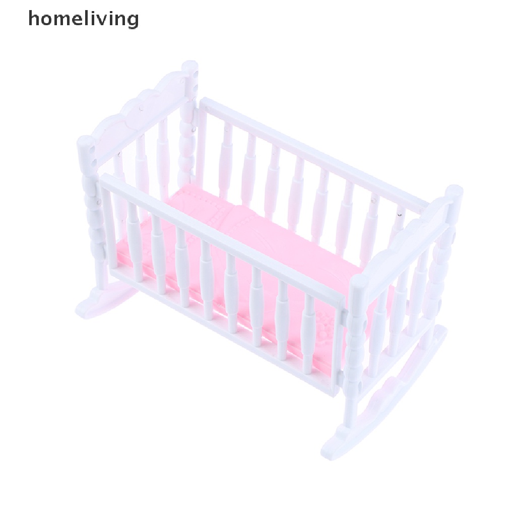 Nôi Em Bé Màu Trắng Hồng Nhạt Trang Trí Nhà Búp Bê