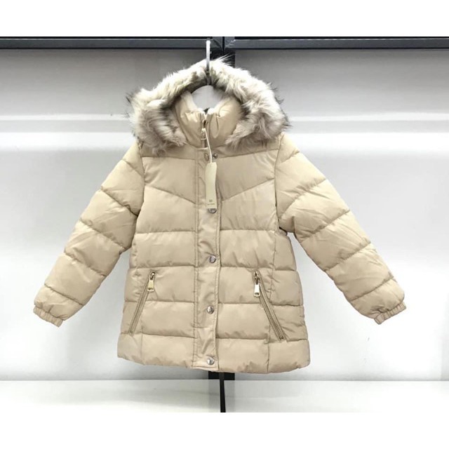 Áo phao dáng dài trần bông mũ lông, cổ lông, khóa túi bé gái size  5/6-13/14, cho bạn từ 25-50kg. Chất phao siêu đẹp