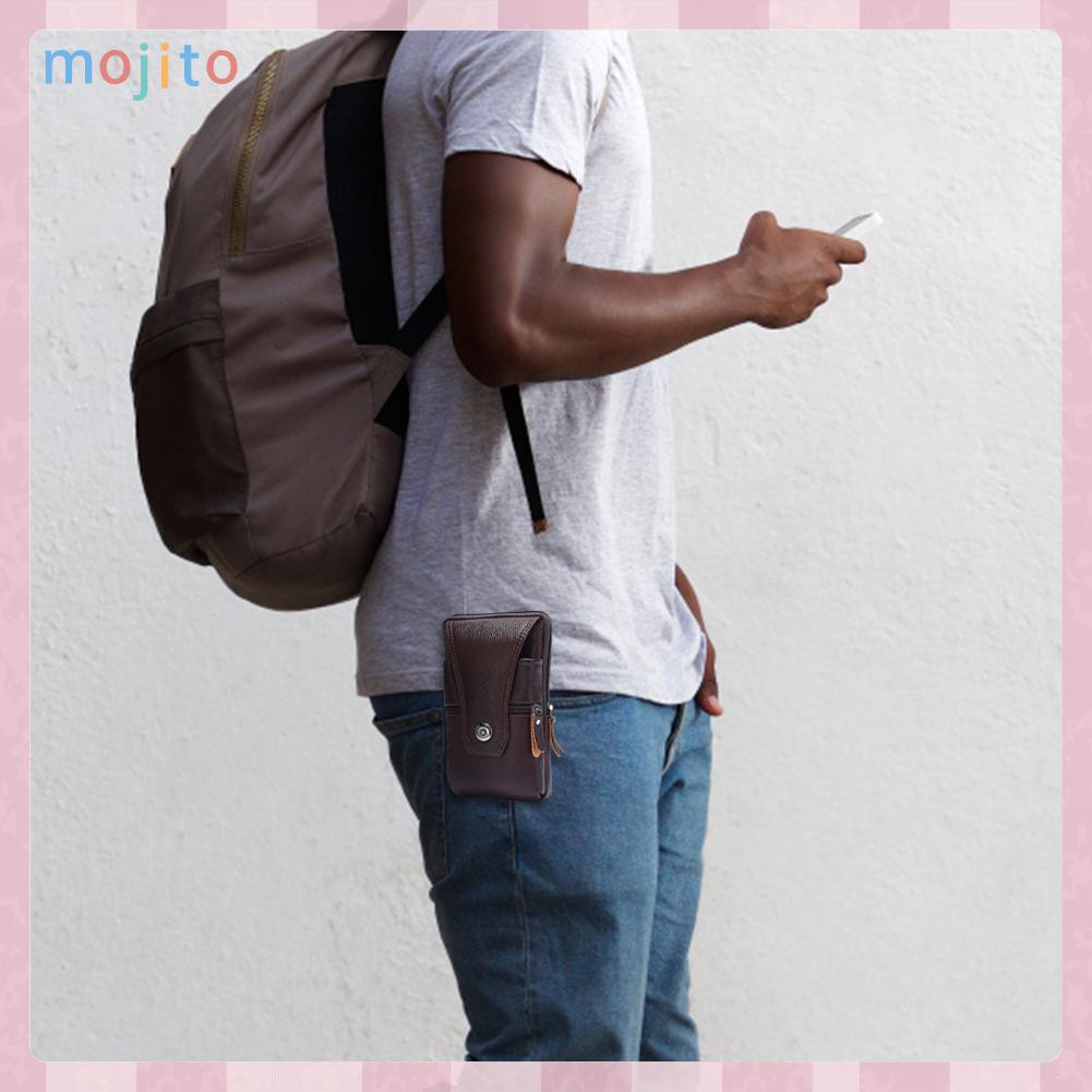 MOJITO Men Genuine Leather Waist Bag Business Waterproof Phone Belt Bum Zip Pouch