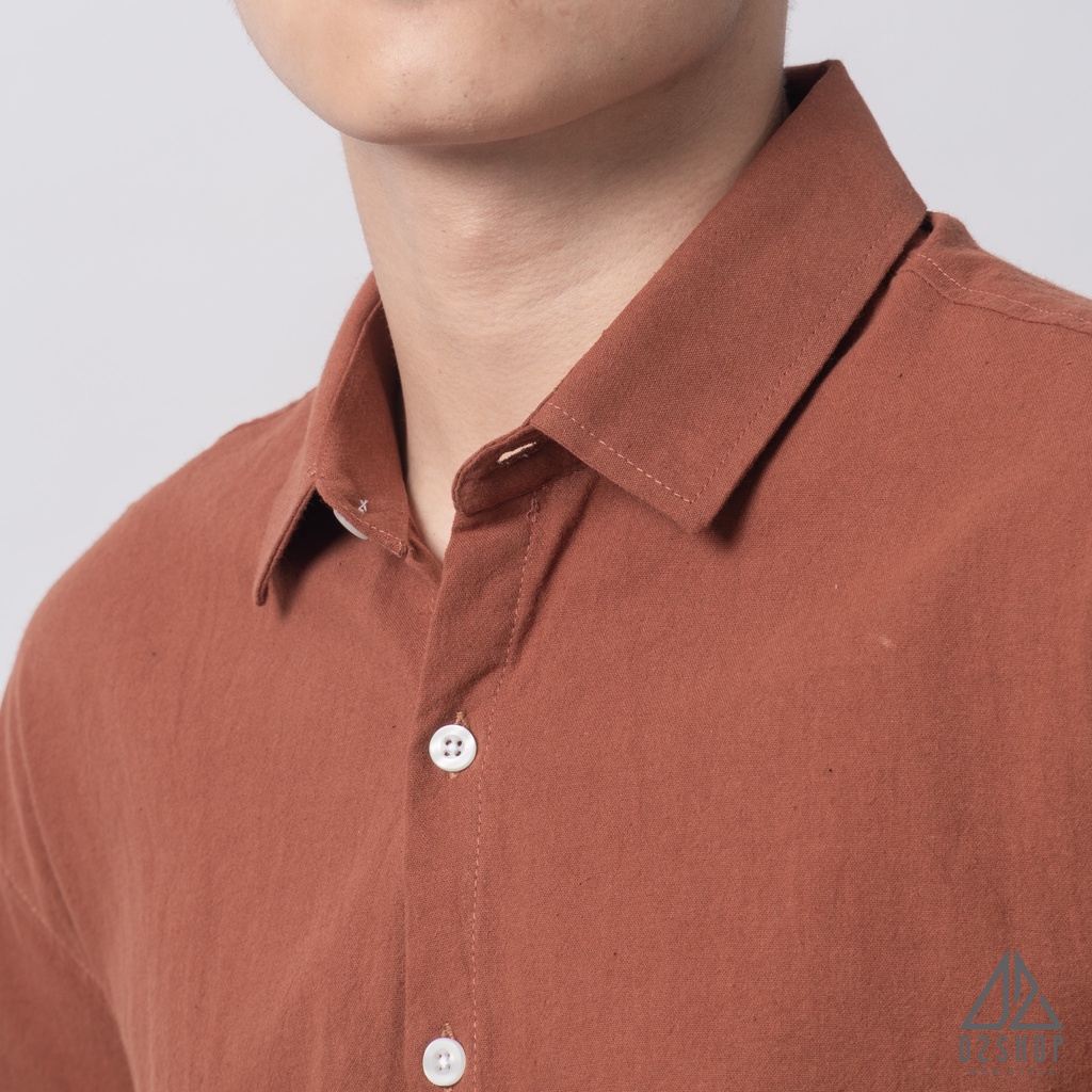 Áo sơ mi D2shop, áo sơ mi nam dài tay vải linen trơn, màu cam đất