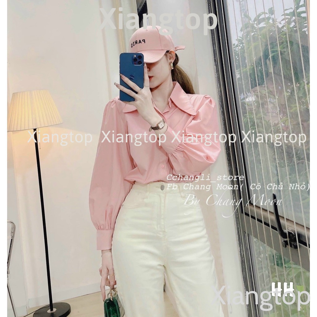 Áo sơ mi tay bồng 2 màu trắng hồng NH00099 aosomicongsothietke