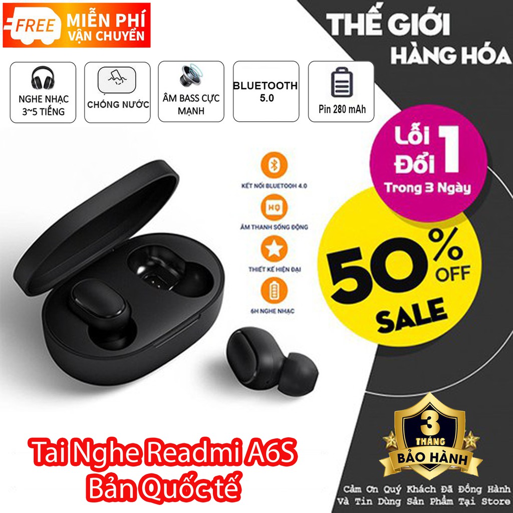 Tai nghe Bluetooth Redmi A6s Âm Thanh 5.0 Cảm Biến Tự Động, Âm Thanh Siêu Đỉnh ( Bảo Hành 12 Tháng )