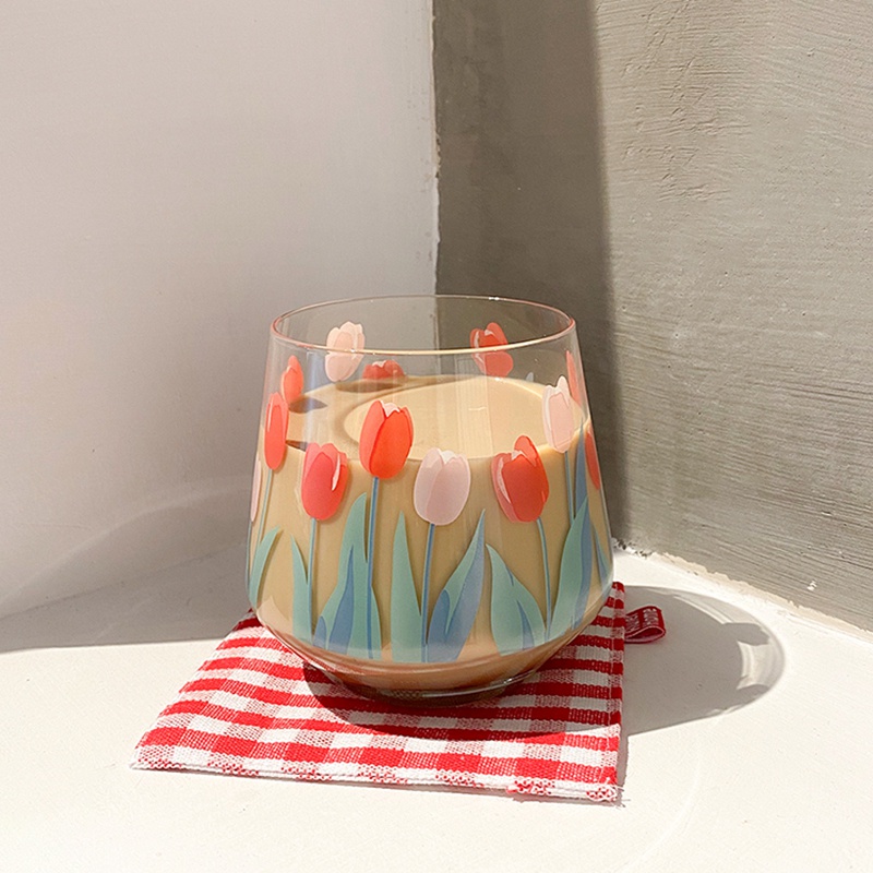 Ly thủy tinh 390ml họa tiết hoa tulip