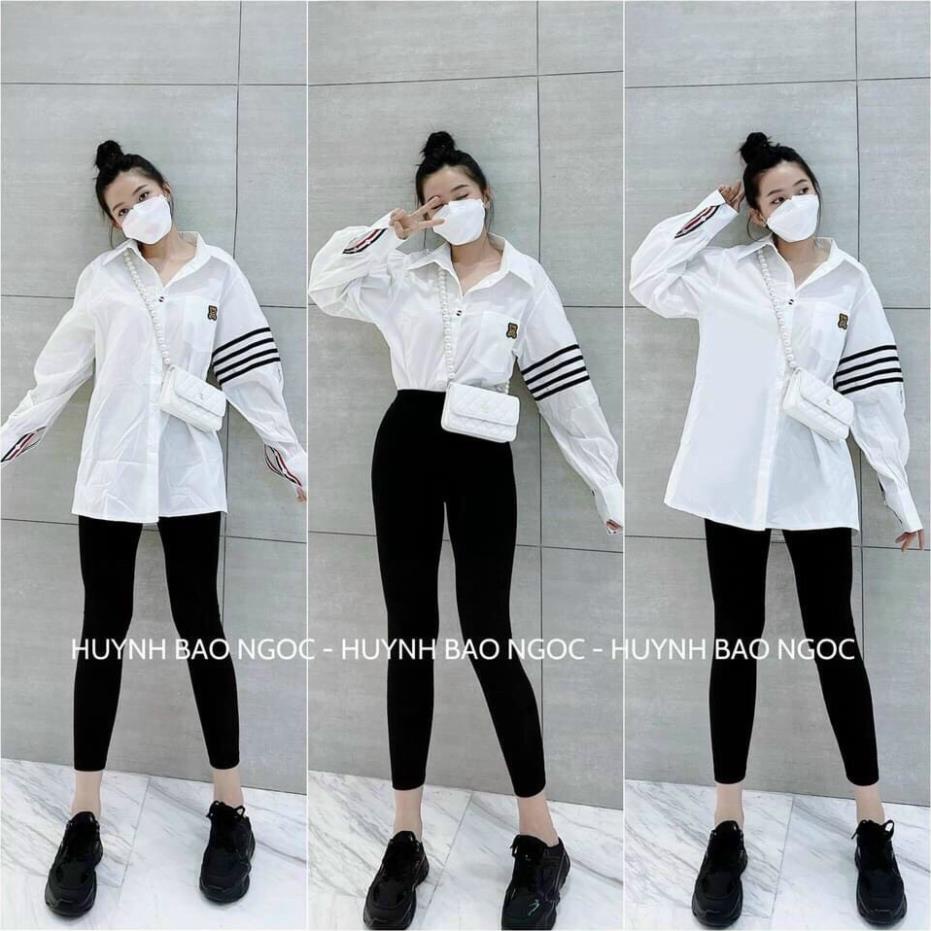 Áo Sơ Mi Nữ  Form Rộng Hàn Quốc 3 Sọc Tay Dày Mịn Thoáng Mát Thiết Kế Thời Trang