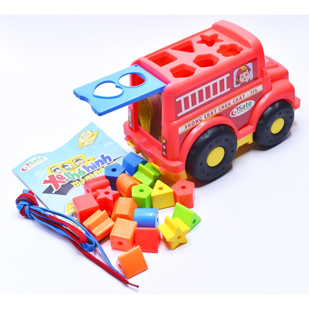 Bộ đồ chơi xe thả hình cứu hỏa giúp bé phân biệt nhiều hình khối  sản phẩm của hãng Sato