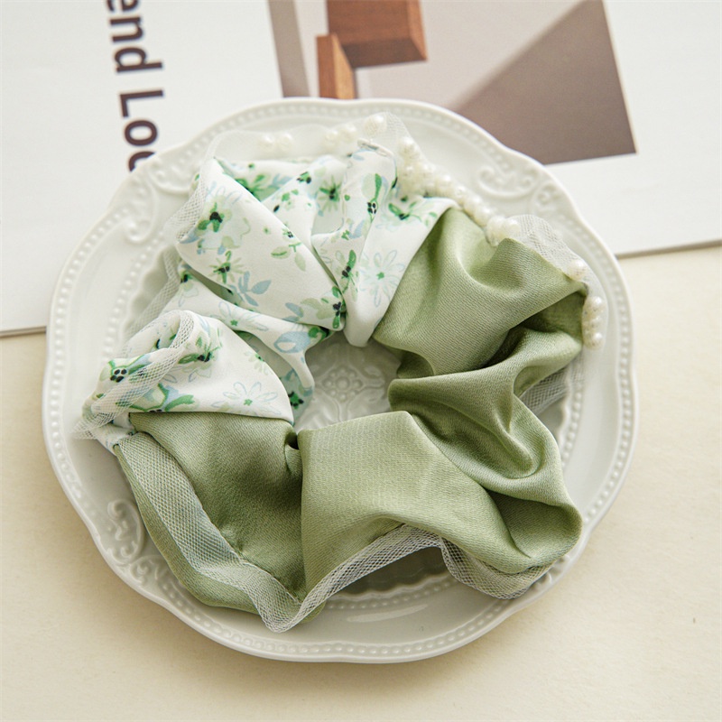 Dây Cột Tóc Cao Su Satin Đính Hạt Ngọc Trai Giả Phối Họa Tiết Hoa Thời Trang Mùa Hè Cho Nữ