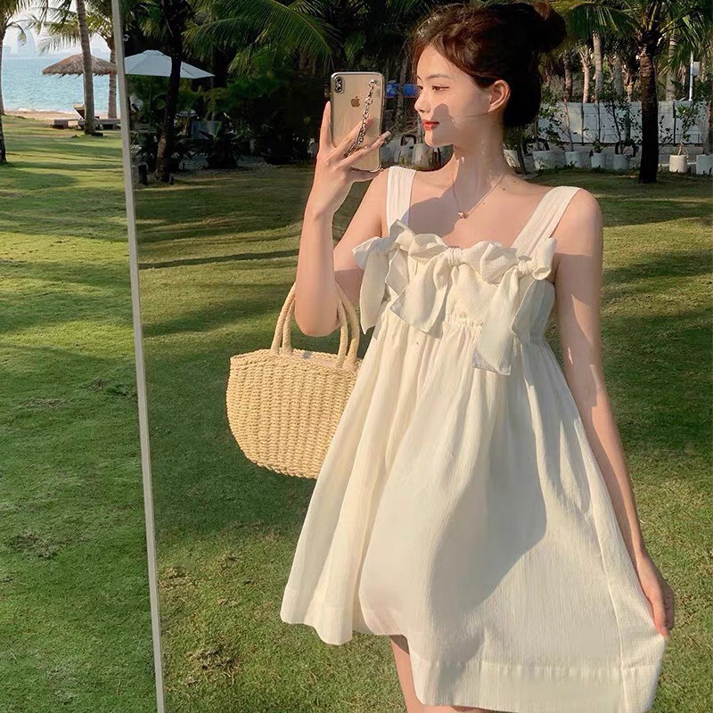 Váy Nữ Hai Dây Cột Nơ Siêu Xinh, Nữ Tính, Hàng Hottrend, Chất Liệu Thoáng Mát, Mặc Đi Chơi, Đi Dã Ngoại | BigBuy360 - bigbuy360.vn