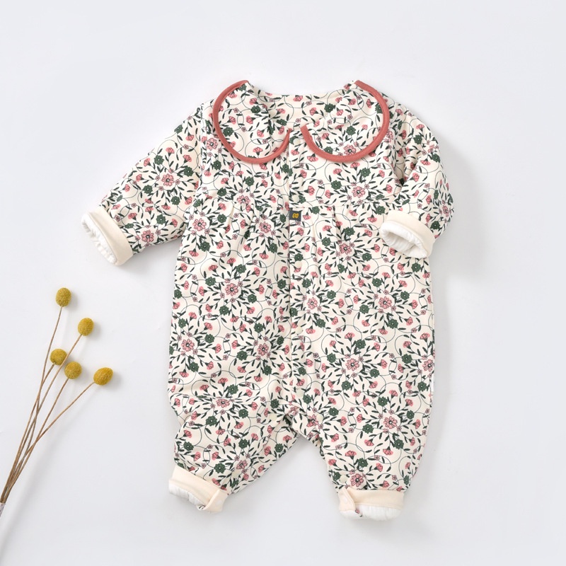 Bộ áo liền quần chất liệu cotton giữ ấm thời trang thu đông cho bé