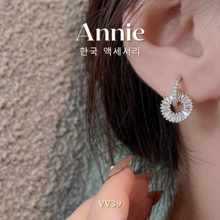 Bông tai thép y tế titan không gỉ đính đá cao cấp kiểu dáng hiện đại ANNIE VV39