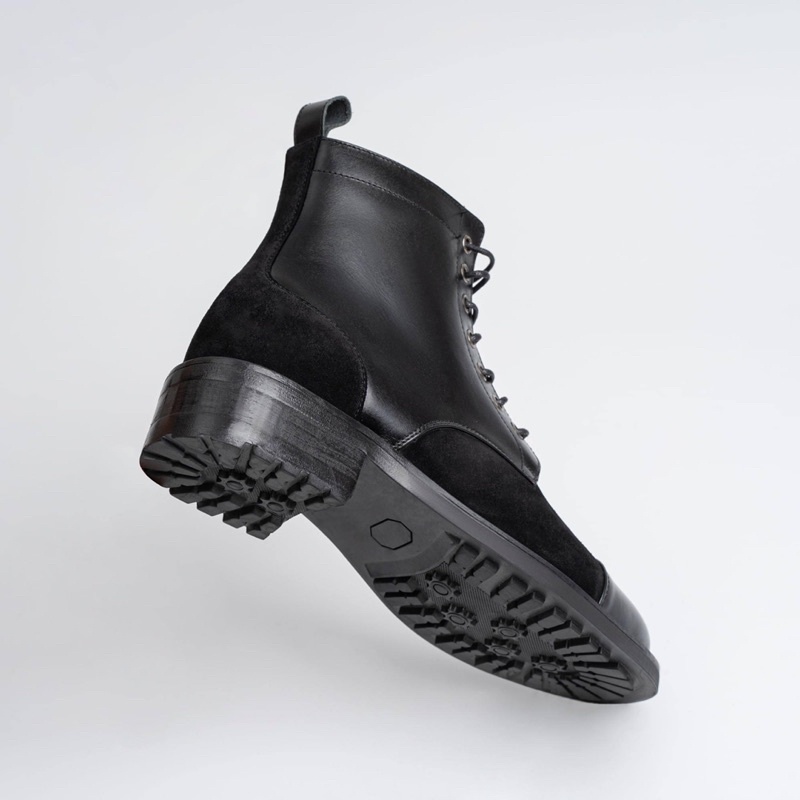 Giày da nam cao cổ buộc dây da bò Ankle boots cao cấp