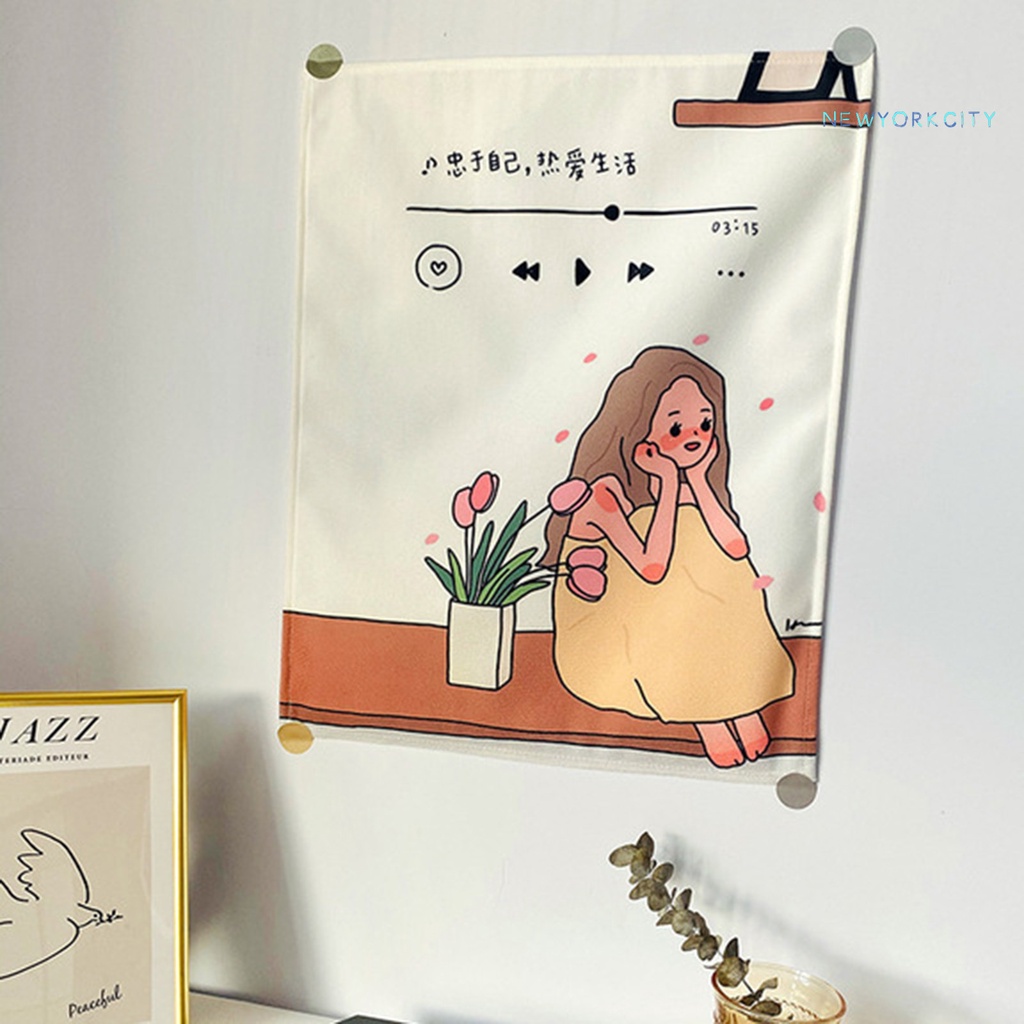 Thảm Vải Treo Tường Trang Trí In Hình Cô Gái Xinh Xắn